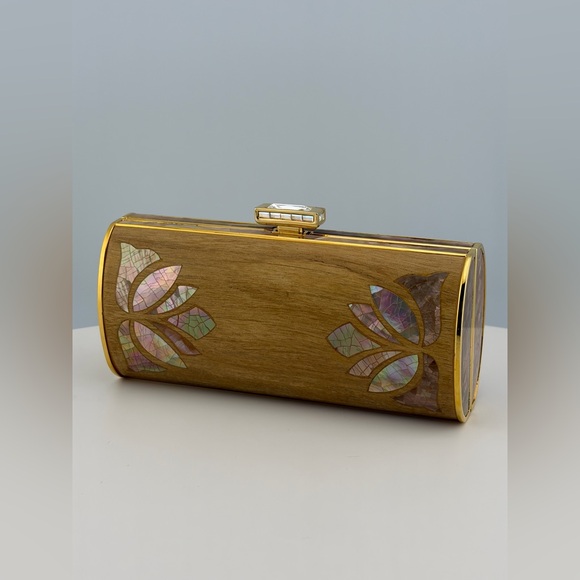JUDITH LEIBER UNIQUE TINY MINI WOOD ABALONE SHELL PURSE MINAUDIERE BAG COUTURE - Picture 3 of 12